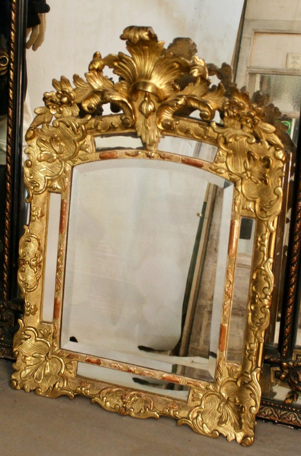 Gilded Wood Reservoir Mirror, Louis XIV Style - Early 19th Century