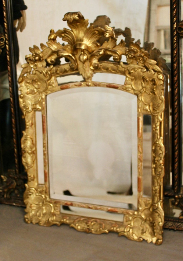 Gilded Wood Reservoir Mirror, Louis XIV Style - Early 19th Century