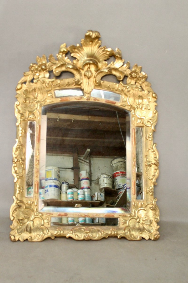 Gilded Wood Reservoir Mirror, Louis XIV Style - Early 19th Century