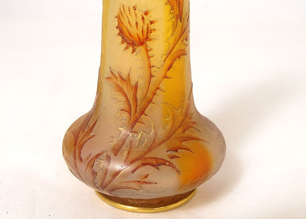 Vaso piccolo Soliflore Pasta di vetro Daum Nancy Fiori Cardi Art Nouveau XIX secolo