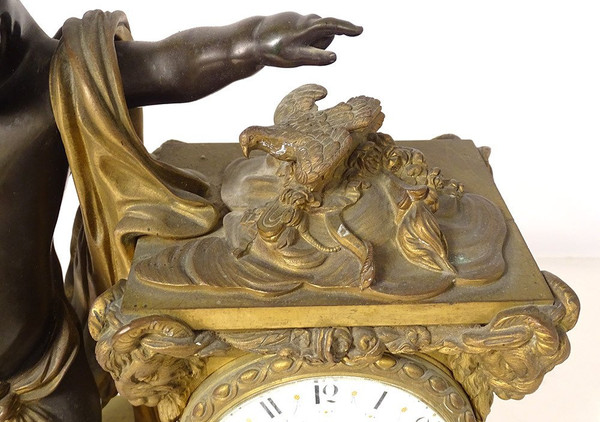 Grande Pendule Bronze Angelot Oiseau Béliers Denière Paris Napoléon III 19è