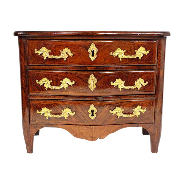 Petite Commode Maîtrise Régence Marqueterie Bois Violette Estampillée 18è