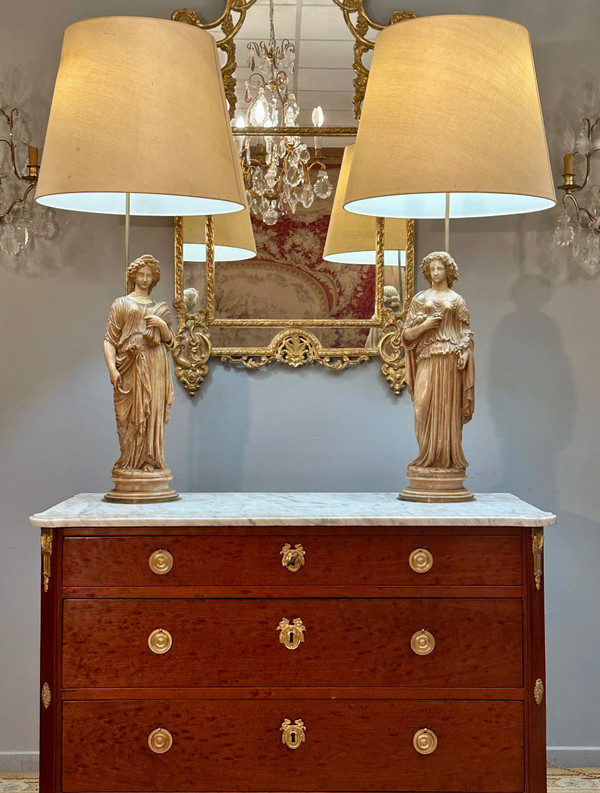 Exceptional Pair Of 19th Century Alabaster Sculptures (112cm)