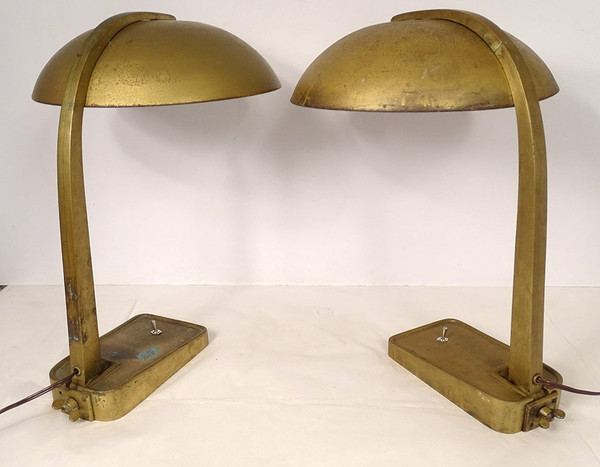 Paire de Lampes de Bureau Bronze Métal Vintage Art Déco Allemagne XXème