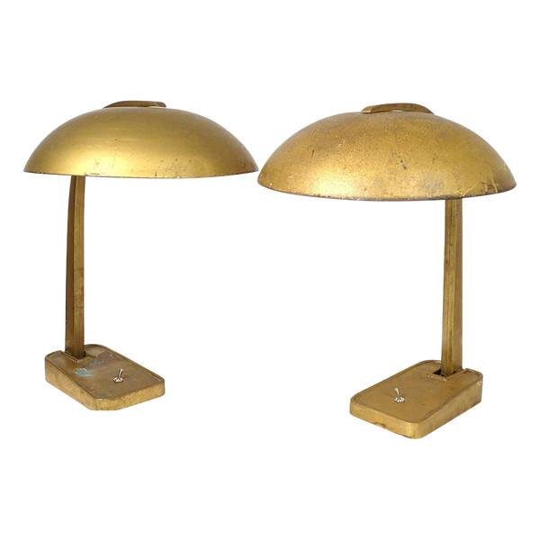 Paire de Lampes de Bureau Bronze Métal Vintage Art Déco Allemagne XXème