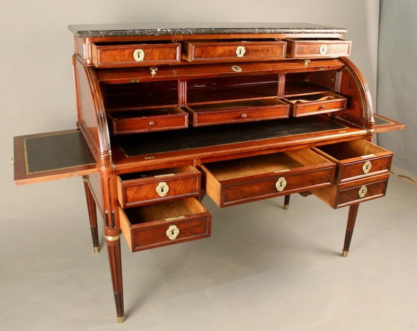 Large Stamped Mahogany Cylinder Desk Small