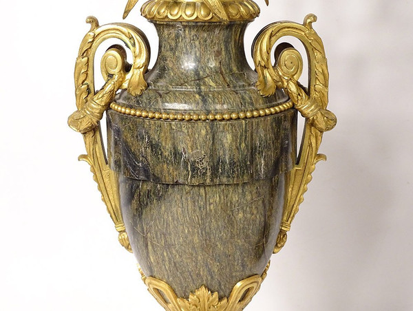 Paire Vases Balustre Lampes Marbre Bronze Doré Fleurs Napoléon III XIXème