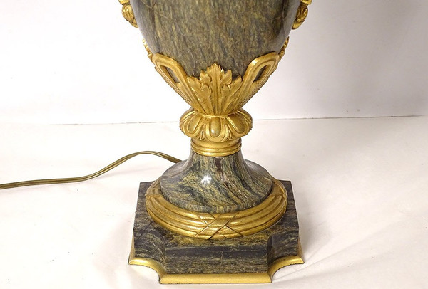 Paire Vases Balustre Lampes Marbre Bronze Doré Fleurs Napoléon III XIXème