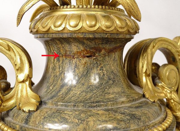 Paire Vases Balustre Lampes Marbre Bronze Doré Fleurs Napoléon III XIXème