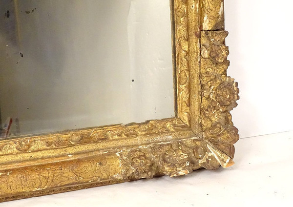 Louis XIV Regency Mirror Gilded Carved Wood Flowers Shell Glass 18th century