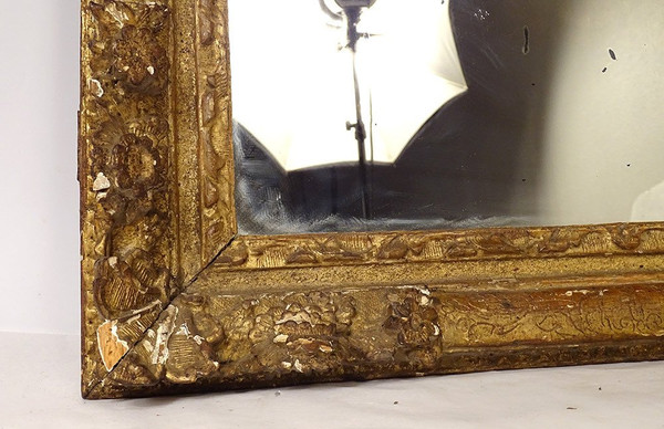 Louis XIV Regency Mirror Gilded Carved Wood Flowers Shell Glass 18th century