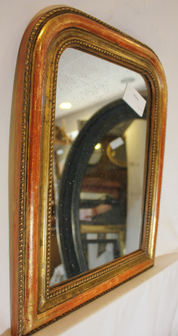 Petit Miroir Louis Philippe perlé Dorure Et Mercure 37 X49 Cm