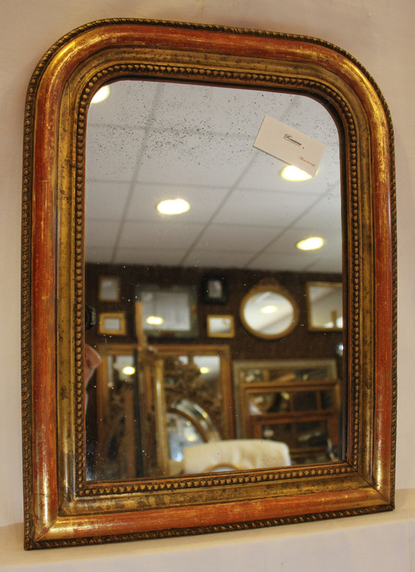 Petit Miroir Louis Philippe perlé Dorure Et Mercure 37 X49 Cm