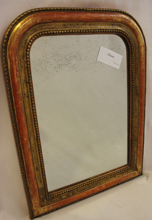 Petit Miroir Louis Philippe perlé Dorure Et Mercure 37 X49 Cm