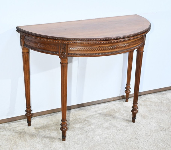 Walnut half-moon table, Louis XVI style - Late 19th century