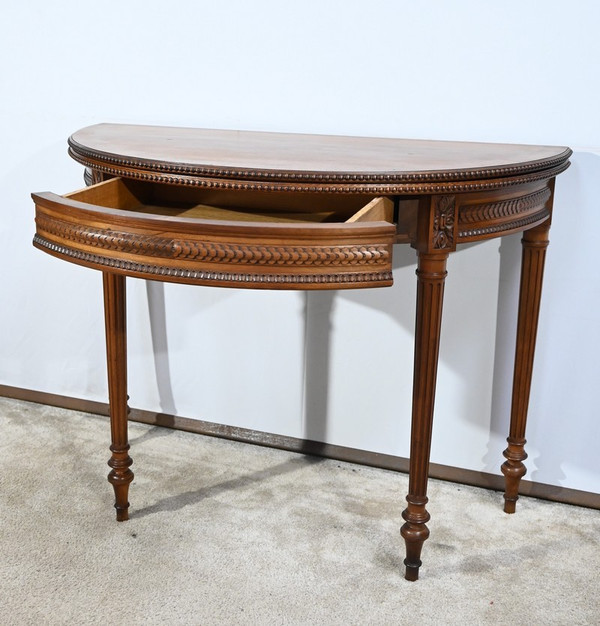 Walnut half-moon table, Louis XVI style - Late 19th century