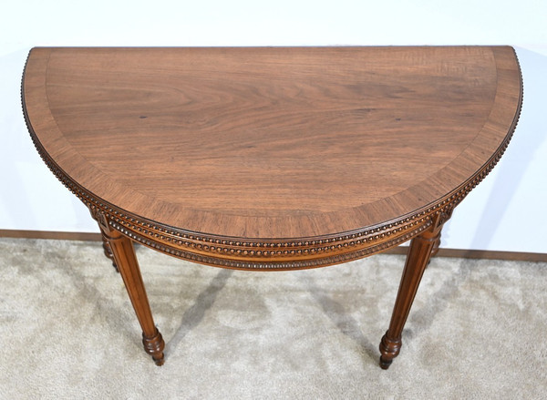 Walnut half-moon table, Louis XVI style - Late 19th century