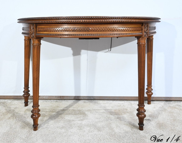 Walnut half-moon table, Louis XVI style - Late 19th century