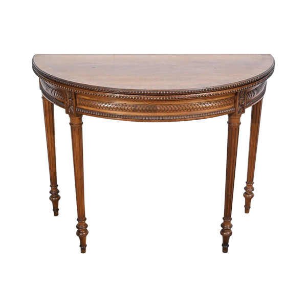 Walnut half-moon table, Louis XVI style - Late 19th century