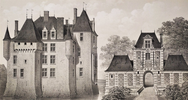 French Castle Avrilly Lithograph By Victor Petit Architecture 