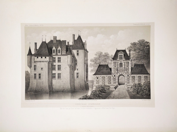 French Castle Avrilly Lithograph By Victor Petit Architecture 