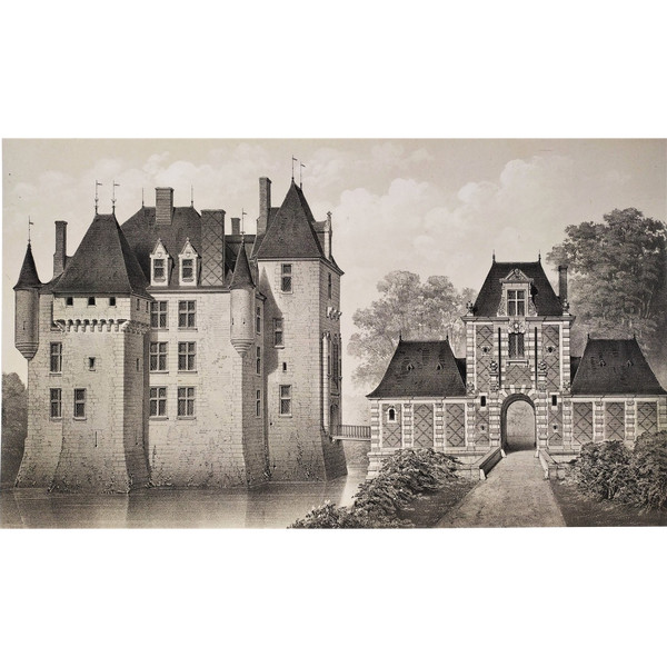 French Castle Avrilly Lithograph By Victor Petit Architecture 