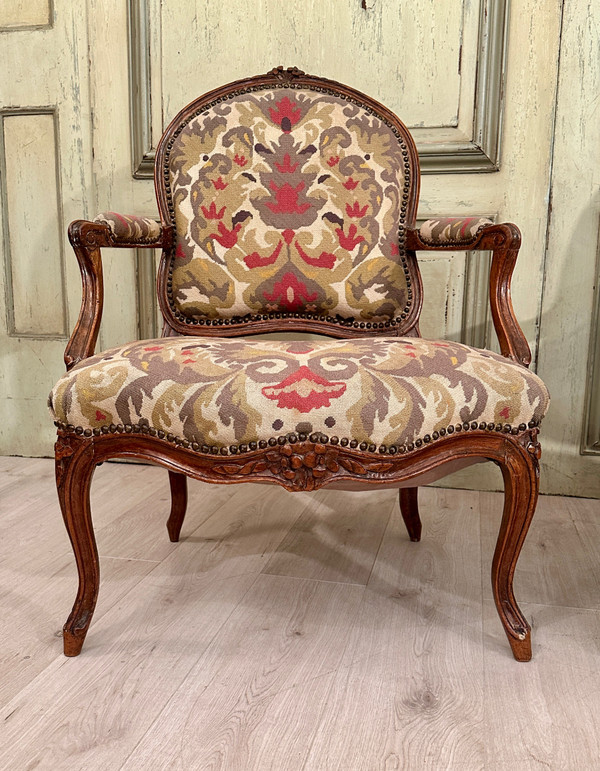 Paar Fauteuils A La Reine d'Epoque Louis XV Um 1750