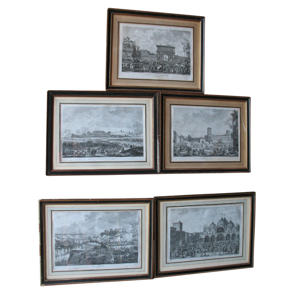 Les batailles Napoléoniennes set of 5 large framed 19th century engravings