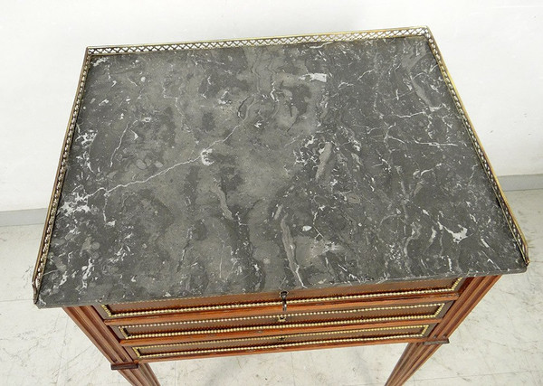 Small Louis XVI Living Room Table Mahogany Gray Marble Brass 18th Century