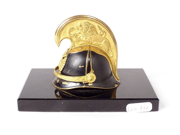 Brass paperweight marble Austro-Hungarian cavalry helmet Dragon 19th century