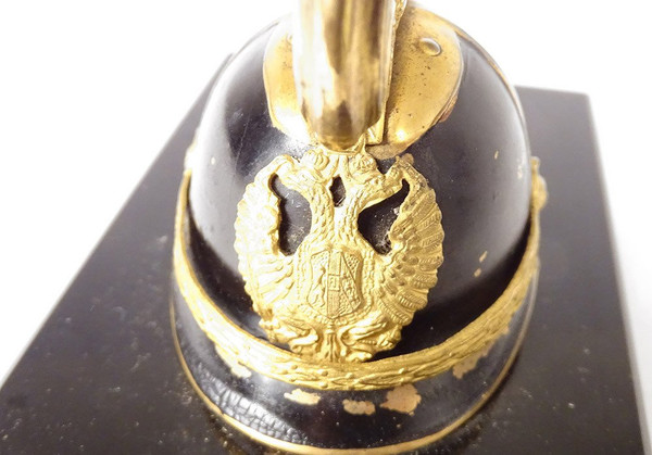 Brass paperweight marble Austro-Hungarian cavalry helmet Dragon 19th century