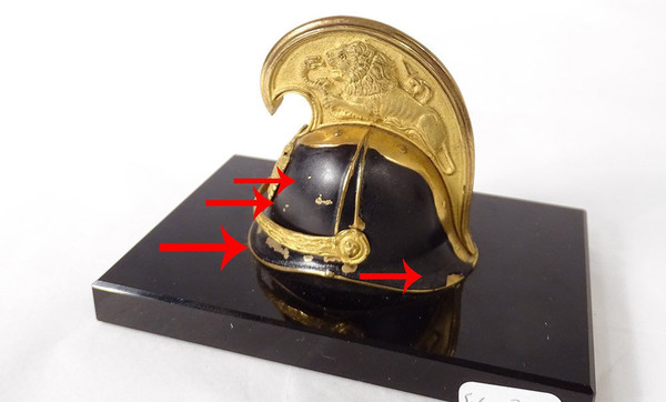 Brass paperweight marble Austro-Hungarian cavalry helmet Dragon 19th century