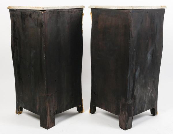 a pair of late 19th century marquetry corner cabinets