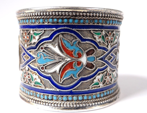 Rond de Serviette Argent Massif Russe émail Cloisonné Moscou 67,48gr XIXè