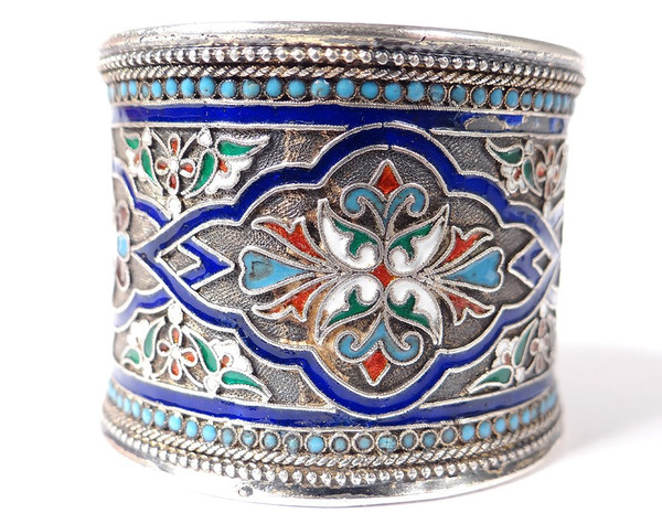 Rond de Serviette Argent Massif Russe émail Cloisonné Moscou 67,48gr XIXè