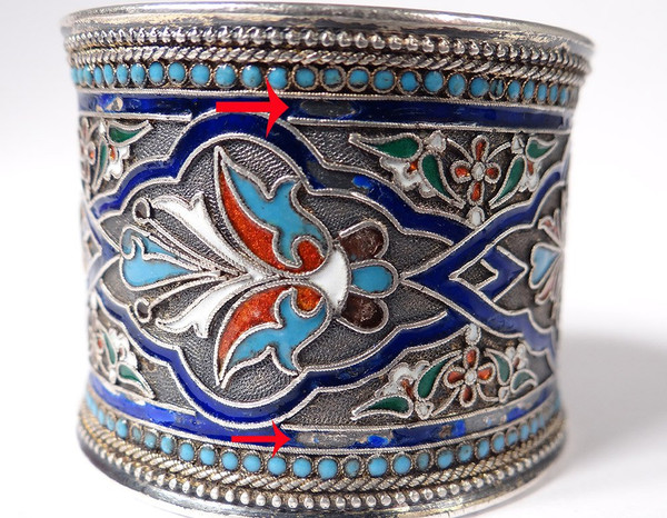 Rond de Serviette Argent Massif Russe émail Cloisonné Moscou 67,48gr XIXè