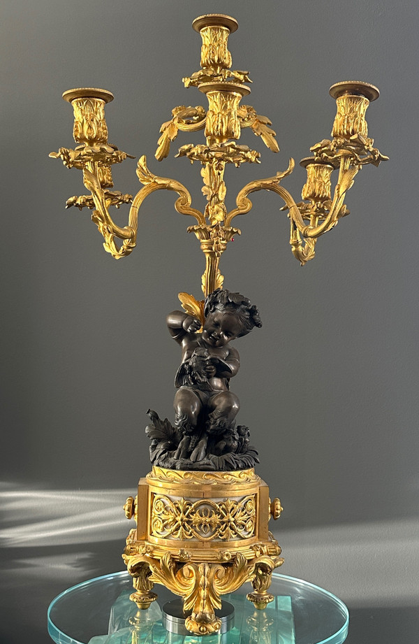 Henri Picard, Eccezionale Coppia di Putti Candelabri in Bronzo Firmati del XIX secolo