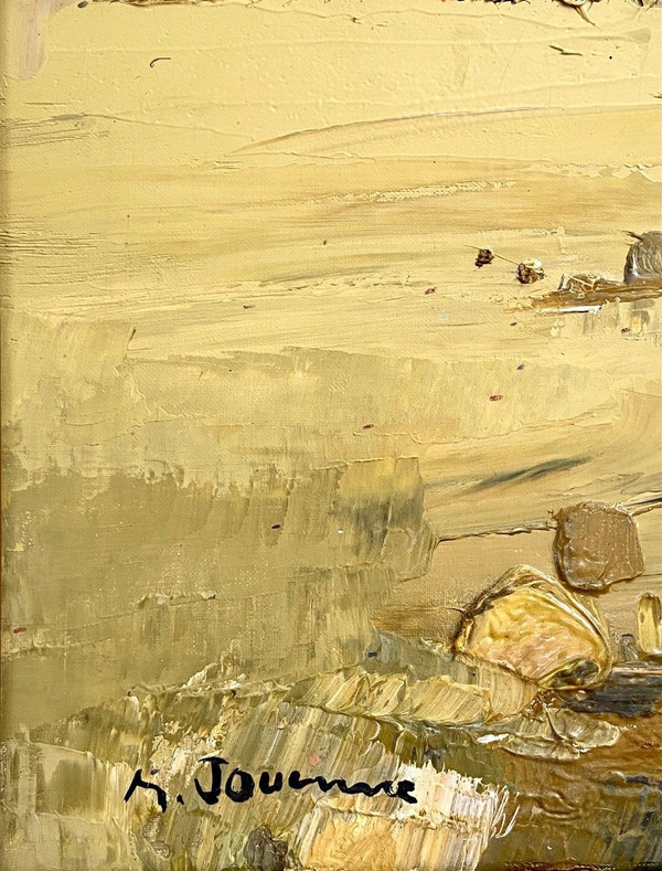 Michel Jouenne (1933-2021), Tableau Vue De Paysage à La Rivière Années 1970/1980.