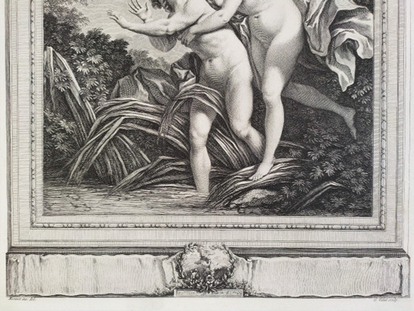 Mythological Etching Salmacis And Hermaphrodite Engraving By Vidal After Monnet 18th C Print