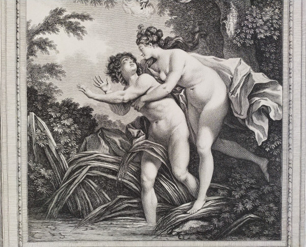 Mythological Etching Salmacis And Hermaphrodite Engraving By Vidal After Monnet 18th C Print