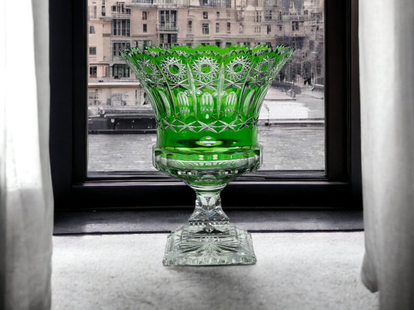 CUT ON A GREEN-COLOURED STAND IN BOHEMIAN CUT CRYSTAL, 20th PERIOD