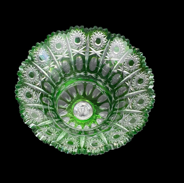 CUT ON A GREEN-COLOURED STAND IN BOHEMIAN CUT CRYSTAL, 20th PERIOD