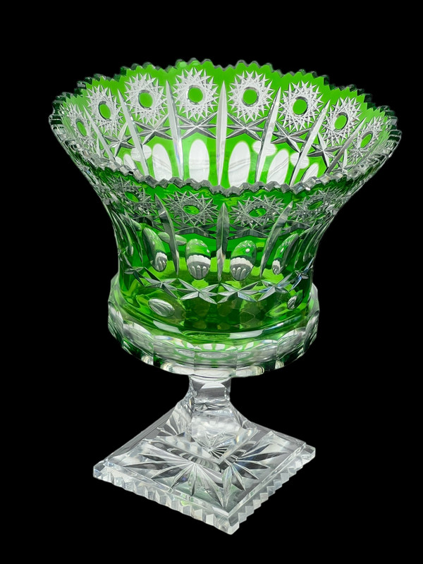 CUT ON A GREEN-COLOURED STAND IN BOHEMIAN CUT CRYSTAL, 20th PERIOD