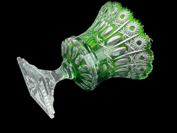 CUT ON A GREEN-COLOURED STAND IN BOHEMIAN CUT CRYSTAL, 20th PERIOD