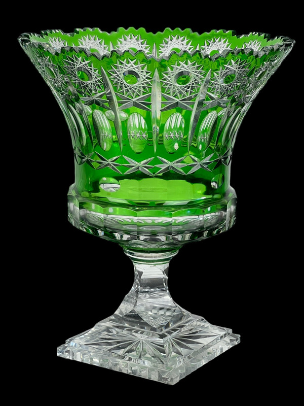 CUT ON A GREEN-COLOURED STAND IN BOHEMIAN CUT CRYSTAL, 20th PERIOD