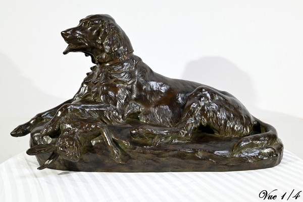 Bronze “The Dog with the Hare”, signed J-E. Masson - Early 20th century