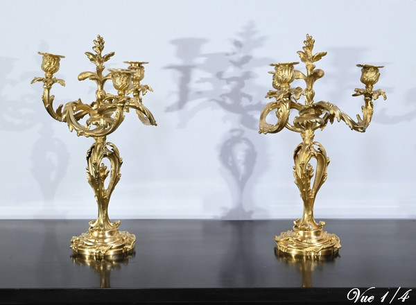 Pair of Gilt Bronze Candelabra, Louis XV style – Late 19th century