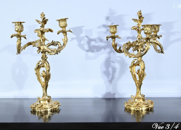 Pair of Gilt Bronze Candelabra, Louis XV style – Late 19th century