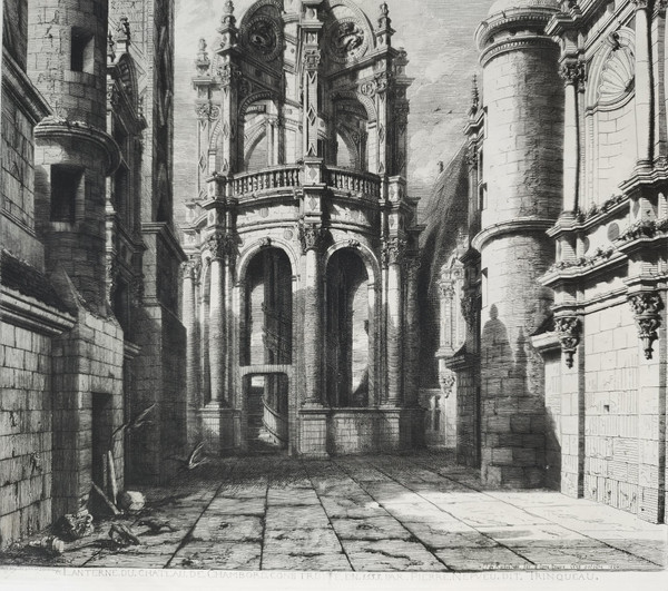 French Castle Chambord Lantern Etching Architecture By Octave De Rochebrune Engraving 19th C Old Print