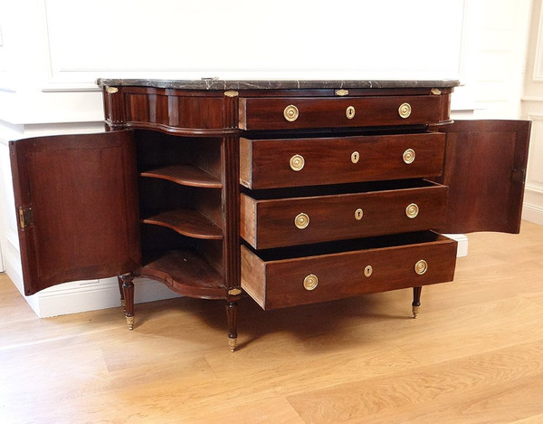 Large Louis XVI Commode with Doors Half-moon Curved Mahogany Gray Marble XVIIIth